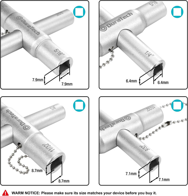 DURATECH 4 Way Sillcock Key Set, Utility Key, Multi-functional Water Key, 2-Pack, for Valve, Faucet, and Spigots | Utility Key, Water Key, Chrome