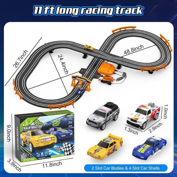Slot Car Race Track Sets for Boys, Race Car Track with 2 High-Speed Slot Cars, Battery or Electric Car Track, Dual Racing Game Lap Counter Track