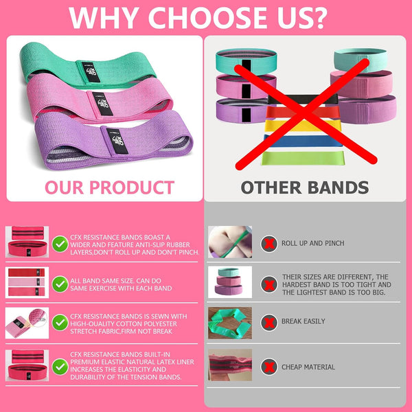 CFX Resistance Bands Set, Exercise Bands with Non-Slip Design for Hips & Glutes, 3 Levels Workout Bands for Women and Men, Booty Bands for Home