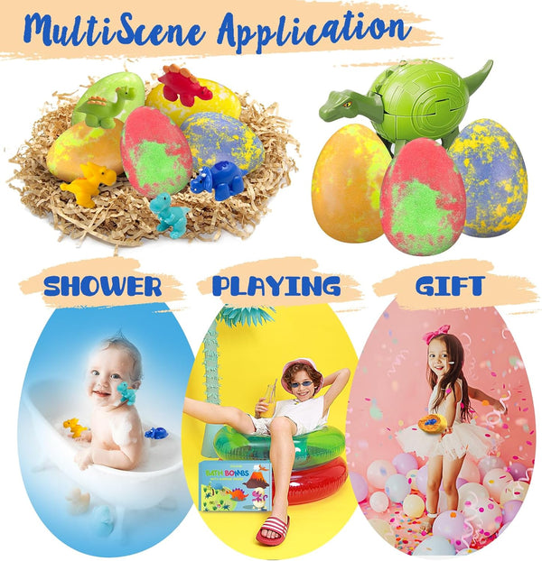 Bath Bombs for Kids with Surprise Toys Inside, Dino Egg Bath Bombs Gift Set with Dinosaur Toy for Boys Girls 3 4 5 6 7 8 9 Years, Bubble Fizzy Spa