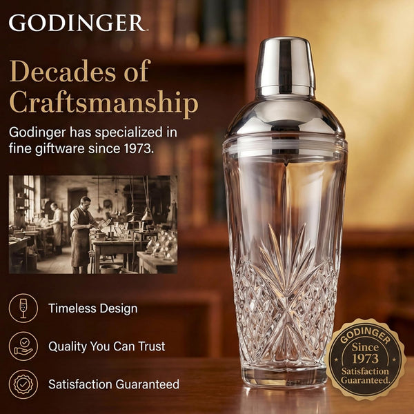 Godinger Dublin Crystal Cocktail Shaker with Lid - Glass Martini Shaker, Drink Shaker for Home Bar, Bartender Gift, 17oz Silver