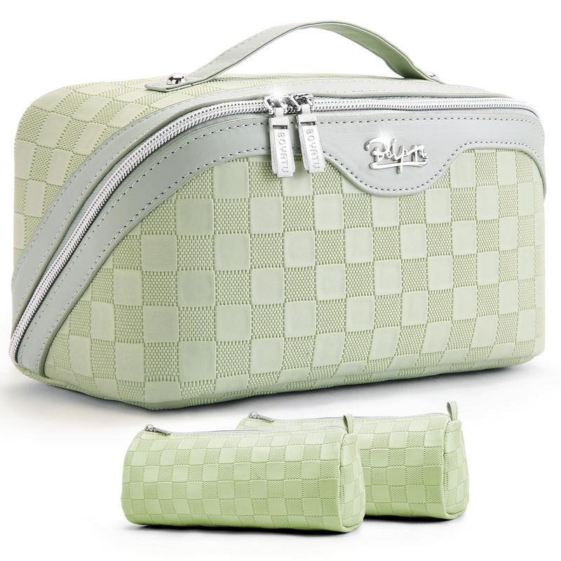 BOYATU Travel Makeup Bag Organizer: 3 Pcs Set Large Capacity Cosmetic Bags Holds 10–20 100ml Full-Size Bottles - 180°Open-Flat Make up Case 3-sec