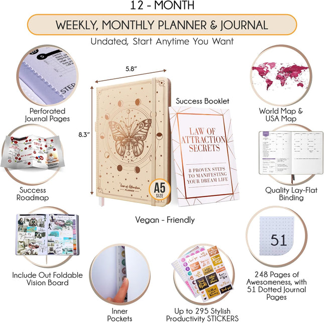 Life Planner Deluxe Undated Planner Weekly and Monthly Manifestiing Journal Vani