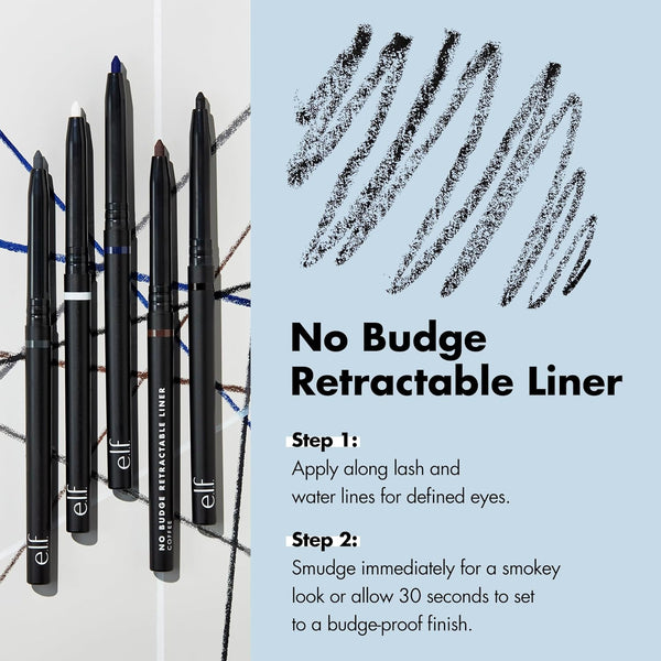 E.L.F. No Budge Retractable Eyeliner, Creamy, Ultra-Pigmented & Waterproof, Creates Bold & Defined Lines, Vegan & Cruelty-Free, Black
