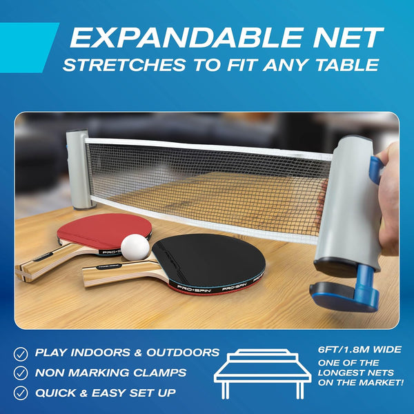 PRO-SPIN Retractable Ping Pong Net – 72" Table Tennis Net with Clamps | Portable Ping Pong Net for Any Table | Includes Custom Mesh Storage Bag |
