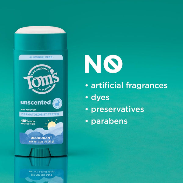 TomÃ¢ÂÂS of Maine Unscented Natural Deodorant for Women and Men, Aluminum Free, 3.25 Oz