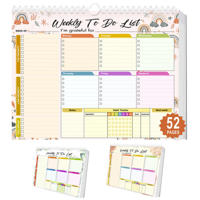 Weekly Planning To-Do-List Pad, 52 Undated Sheets for Daily To-Do Lists, Habit T