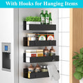 HuggieGems Metal 4 Pack Magnetic Spice Storage Rack Organizer for Refrigerator and Oven, Black Fridge Organizers and Storage, Metal 4 Pack Black