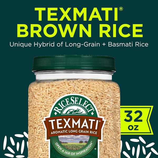 RiceSelect Texmati Brown Rice, Gluten-Free, Non-GMO,Kosher, 32oz Jar (Pack of 1) 32 Ounce (Pack of 1) Texmati Brown