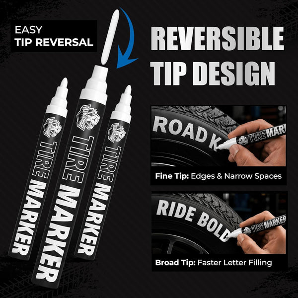 Pelto White Paint Tire Marker For Tire Lettering 4-Pack, Permanent Tire Pen | Permanent Tire Paint Pens with Weatherproof Ink Designed to Last on
