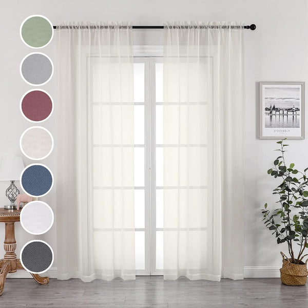 OWENIE Sheer Curtains 84 inch Length, Ivory Sheer Cutains 2 Panels Set for Bedroom/Living Room, Rod Pocket Voile Fimly Drapes, 2pcs, Each 42" W x