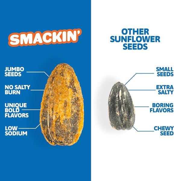 SMACKIN' Sunflower Seeds, Roasted Jumbo Small-Batch, American Made - 6 Flavor Variety. 1.5oz bags (6 Bags) Variety 1.5 Ounce (Pack of 6)
