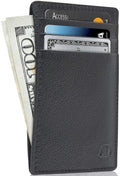 Access Denied Slim Minimalist Wallets For Men & Women - Leather Front Pocket Thin Mens Wallet RFID Credit Card Holder Gifts For Men Black