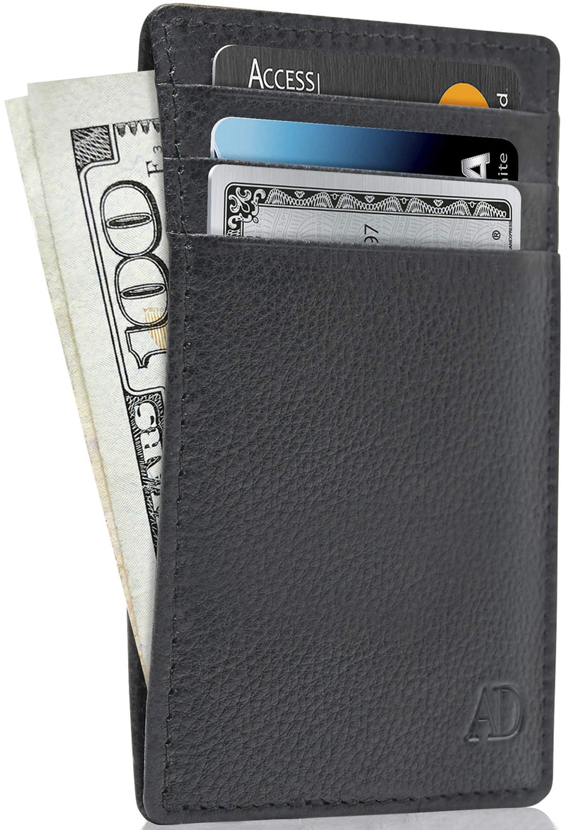 Access Denied Slim Minimalist Wallets For Men & Women - Leather Front Pocket Thin Mens Wallet RFID Credit Card Holder Gifts For Men Black
