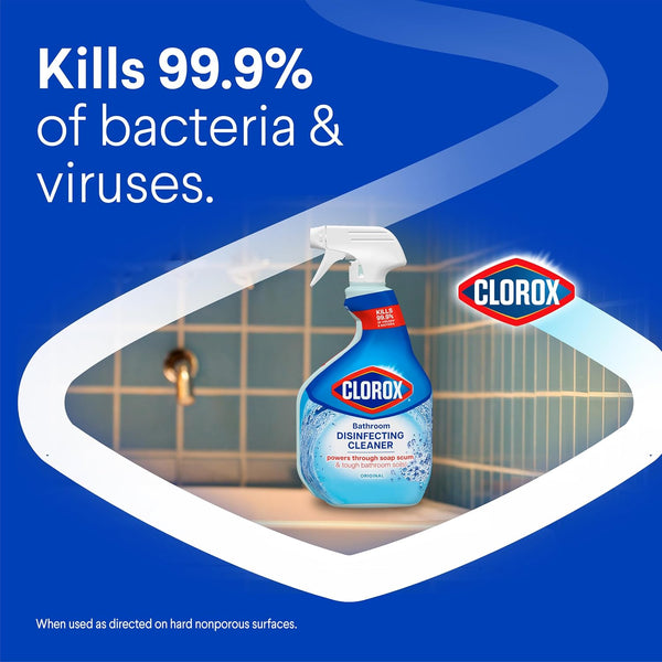 Clorox Disinfecting All-Purpose Cleaner, 32 fl. Oz., and Bathroom Cleaner, Bleach Free, Household Essentials, Cleans Dirt and Grime Off Most
