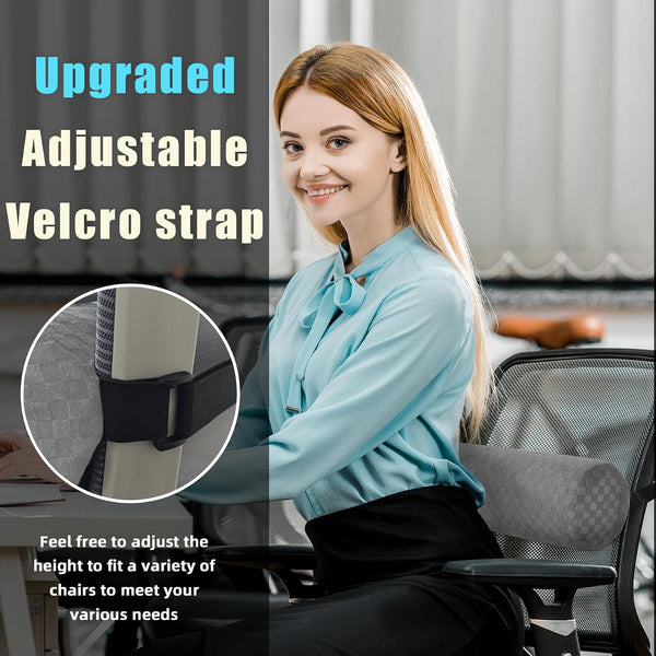 Lumbar Roll Pillow for Lower Back, Lumbar Support Foam Roll Cushion with Pillowcase and Upgraded Strap for Office, Chair, Car, Seat Pain Relief &
