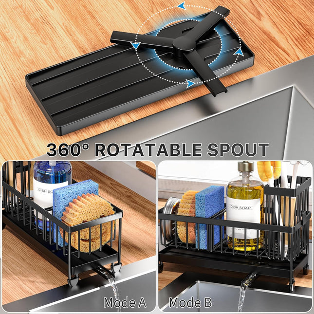 Cisily Black Sponge Holder for Kitchen Sink, Sink Caddy Organizer with High Brush Holder, Kitchen Countertop Organizers 