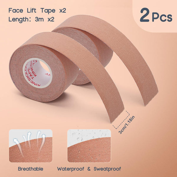 AURUZA 2 Rolls Facial Myofascial Face Lift Tape, Neck & Forehead Smooths Wrinkles, Unisex Anti-Wrinkle Patches for Firming And Tightening Skin