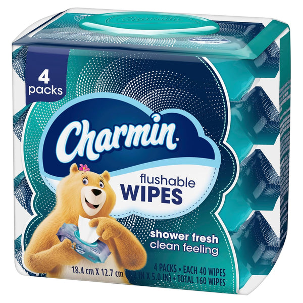 Charmin Flushable Wipes, 160 Total Wipes (4 Packs of 40) 40 Count (Pack of 4)