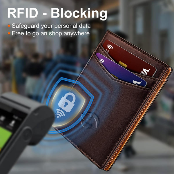 Magnetic Closure Slim Wallet for Men with Money Clip Gift Boxed,Genuine Leather Front Pocket Wallet, 3.9"X 2.7", RFID Blocking