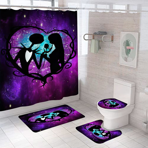 4Pcs Christmas Shower Curtain Sets Kids Bathroom Halloween Decor with 12 Curtain Hooks for Bathroom, Waterproof 71 x 71 inch (D3)