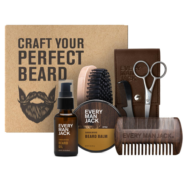 Every Man Jack Beard Grooming Kit for Men - Includes Sandalwood Beard Oil & Bear