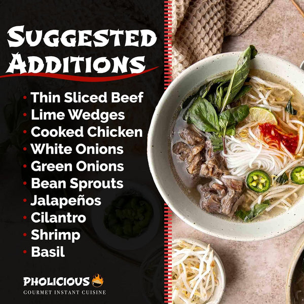 PhoLicious Instant Beef Pho, Authentic Vietnamese Rice Noodle Soup Kit with Spices & Broth Mix, Ramen Noodles Alternative, Quick Microwave Meal -