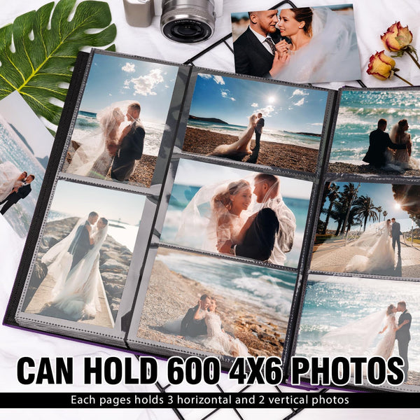 Photo Album 4x6 600 Photos, Leather Cover Extra Large Capacity Holds 600 Horizontal and Vertical 4x6 Pictures Record Valentine's Day Christmas