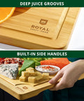 ROYAL CRAFT WOOD Wooden Cutting Boards for Kitchen Meal Prep & Serving - Bamboo Wood Serving Board Set with Deep Juice Groove Side Handles -
