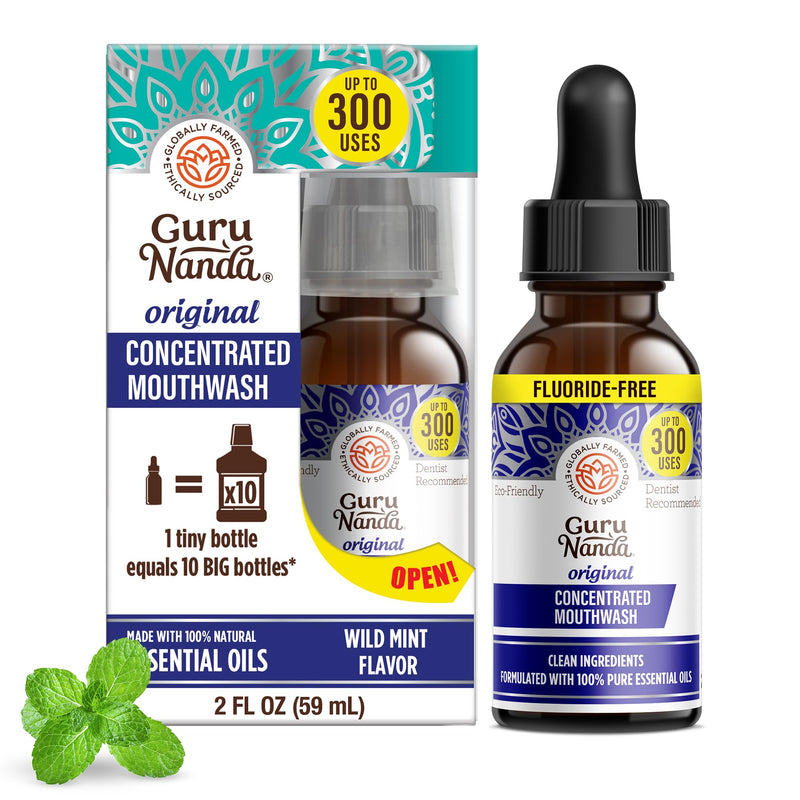 GuruNanda Concentrated Mouthwash (2 fl oz), Supports 300 Rinses, Aids in Fresh Breath, Fluoride-Free, Mint Mouthwash with Natural Essential Oils 1