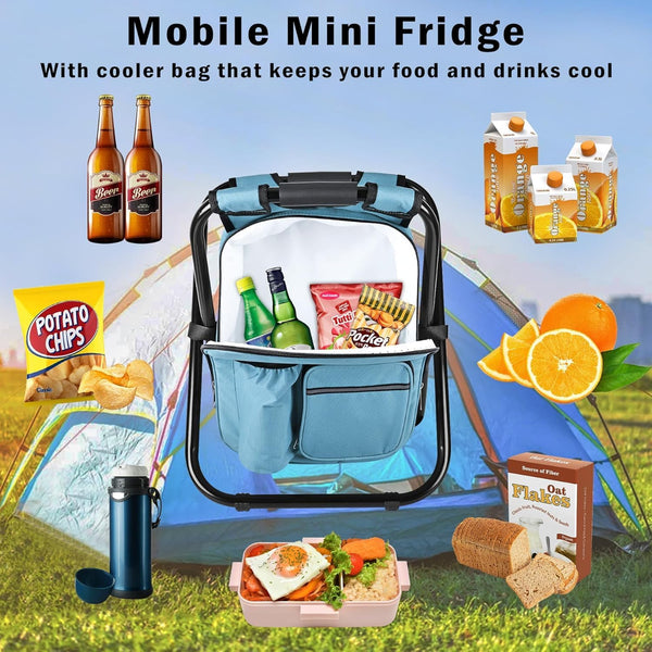 Kikerike Backpack Stool Cooler Chair Heavy Duty 400 LBS Max Load Portable Lightweight Folding Fishing Cooler for Camping Hunting Fishing - Sky Blue