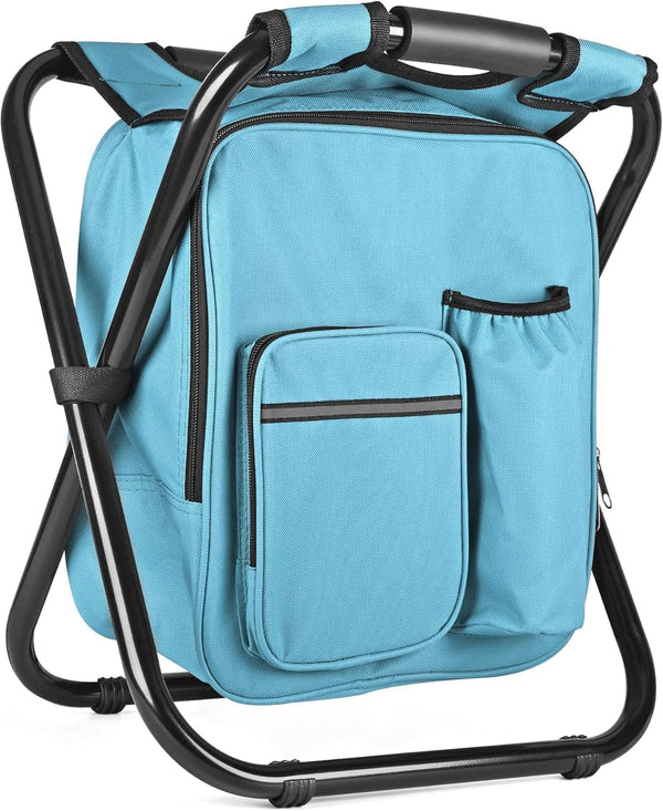 Kikerike Backpack Stool Cooler Chair Heavy Duty 400 LBS Max Load Portable Lightweight Folding Fishing Cooler for Camping Hunting Fishing - Sky Blue