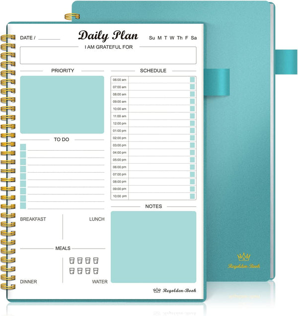 Daily Planner Undated, to Do List Notebook with Hourly Schedule Calendars Meal, Spiral Appointment Organizers Notebook for Man/Women, Pocket,Pen