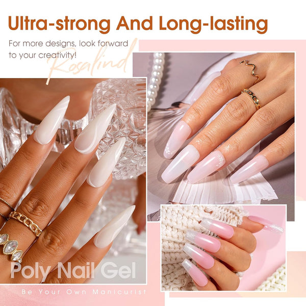 ROSALIND Poly Nail Gel Kit -14 Colors +72 Nail Art Accessories kit Clear Nude Poly Nails Gel Kit Starter Kit with Mini UV Lamp Slip Solution Basic