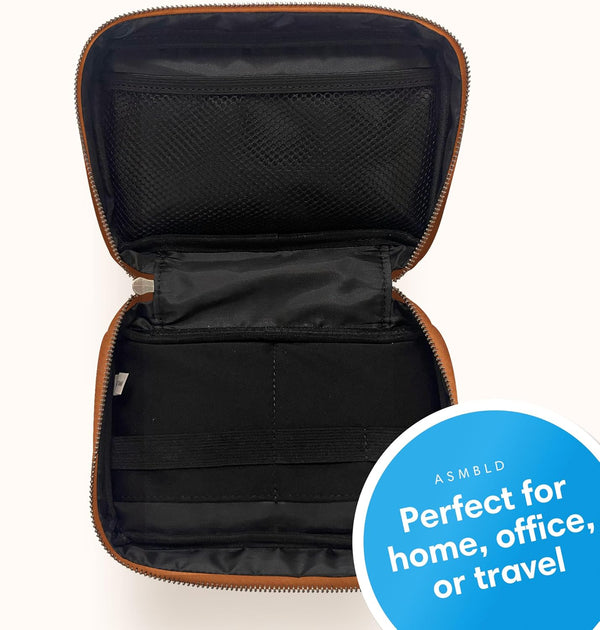 Blue Sky ASMBLD Tech Organizer, 8" x 4.5" x 2", Faux Leather, Non-Dated, Zip Closure, Travel Cable Organizer for Cords, Chargers, and Accessories