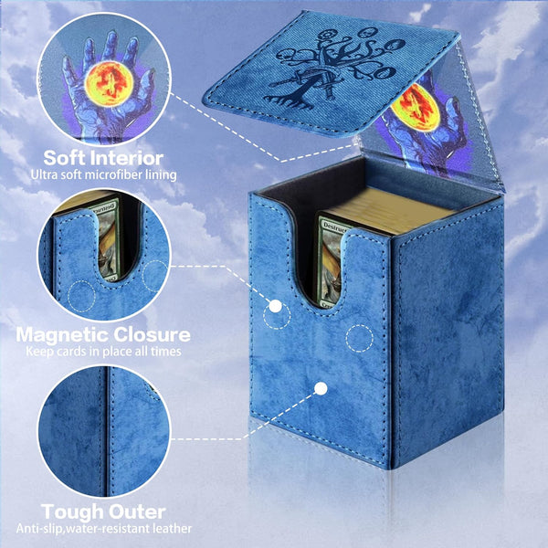 MTG Commander Deck Box with 2 Dividers, Fits 100+ Single Sleeved Cards, Strong Magnet Magic Gathering Deck Box, PU Leather Trading Card Storage