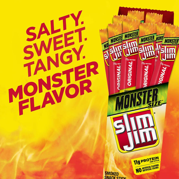 Slim Jim Monster Smoked Meat Sticks, Original Flavor, High Protein, 1.94 oz. (18 Count) Original 34.92 Ounce (Pack of 1)