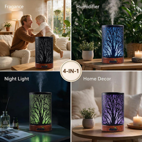 EQUSUPRO Essential Oil Diffuser 150ml Black Metal Aromatherapy Oil Diffuser Ultrasonic Cool Mist Diffuser with Auto Shut-Off Protection,7 Colors
