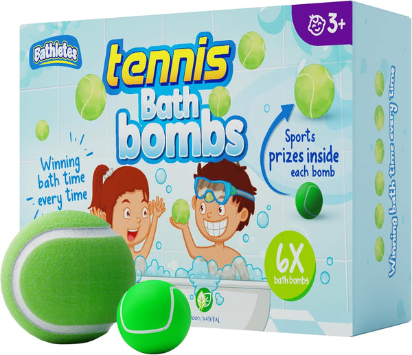 6Pc Sporty Kids Bath Bombs with Surprise inside - Girls & Boys Bath Toys W/ 6 Sports Prizes - Perfect for Birthdays, Holidays -Toddlers 3+