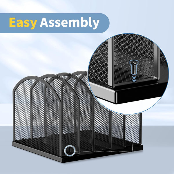 Gawerk 5-Section Vertical Desktop Organizer, 5-Section Mesh File Folder Stand Sorter for Office Home Classroom Organization Black 1 Pack 5-Section