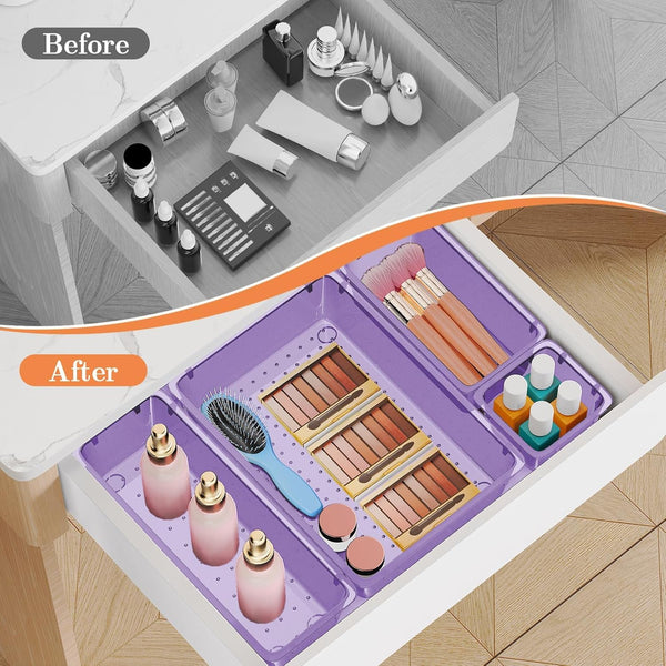 SpaceHacks 25 PCS Plastic Drawer Organizer Set, 4-Size Versatile Organizer Trays & storage Bins for Makeup, Jewelry, and Gadgets in Bathroom,