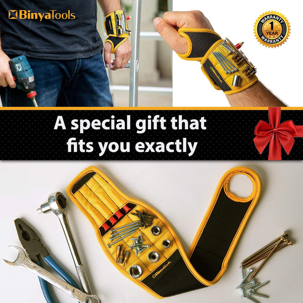 BINYATOOLS Magnetic Wristband for Tools Gift for Him Magnet Screw Holder Wrist Support Keeps Screws Nails, Drill Bits Handy Unique Tool Gadgets