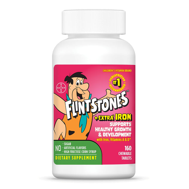 Flintstones Vitamins Chewable Kids Multivitamin with + Extra Iron for Toddler & Kid with Vitamin C, D, Vitamin B12, 160 