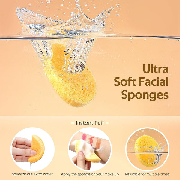50-Count Compressed, GAINWELL Cellulose, 100% Natural Cosmetic Spa Sponges for Facial Cleansing, Exfoliating Mask, Makeup Removal