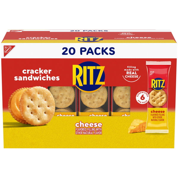 RITZ Cheese Sandwich Crackers, Lunch Snacks, 20 Snack Packs (6 Crackers per Pack)