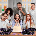 96Pcs Purple and Black Birthday Decorations Happy Birthday Party Supplies Tableware Set Purple Black Disposable Paper Plates Napkins Dinnerware
