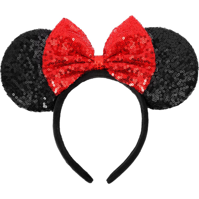 Mouse Ears Headbands, Sequin Mouse Ears for Women Girls Boys, Shiny Bow Headband