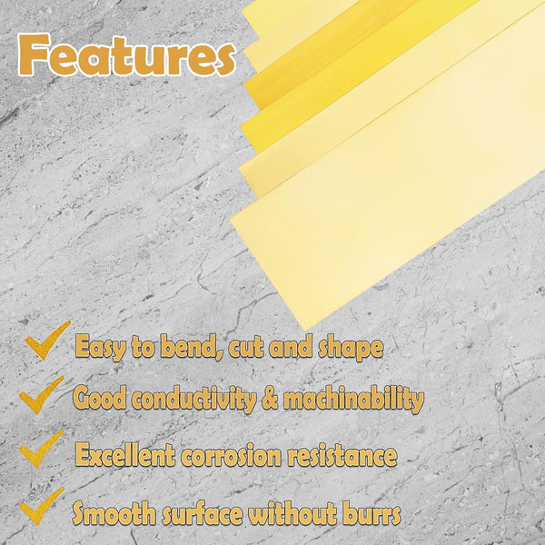 Brass Strip, Brass Shim Stock Assortment, 1" Width x 6" Length, 0.002", 0.004", 0.006", 0.008", 0.012" and 0.016" Thickness, 6 Pieces 6 x 1 Inch 6