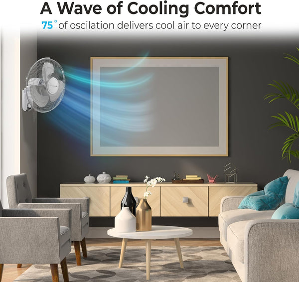 Comfort Zone 16-Inch Fan with Remote Control – Quiet 3-Speed Oscillating Indoor Fan with 90° Wide-Angle Airflow, Timer & Sleep Modes –