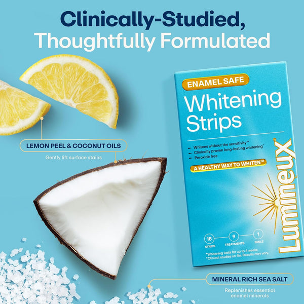 Lumineux Teeth Whitening Strips, Peroxide Free, 9 Treatments (1 Month) | Peroxide free, enamel safe, dentist formulated, clinically tested &